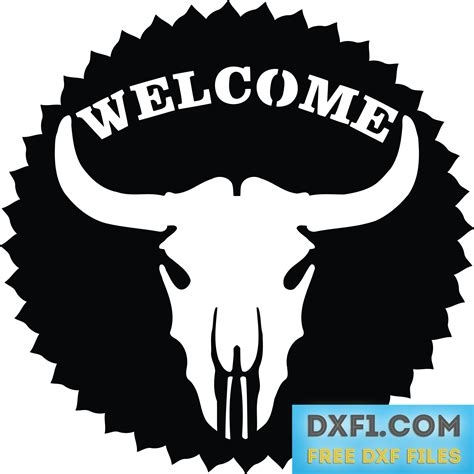 Bull Skull In The Saw Welcome Sign Stencil Free Dxf