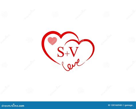 Sv Initial Heart Shape Red Colored Love Logo Stock Vector