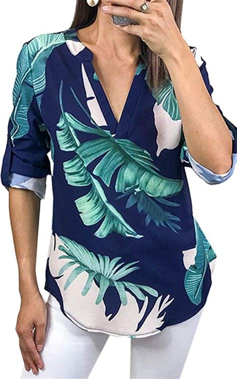 Let your top do the talking with an array of witty expressions, and. ECOWISH Womens Shirts Floral Printed V-Neck Long Sleeves ...