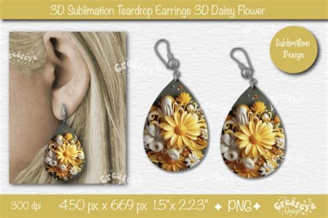3D Earrings Sublimation Teardrop Earring Graphic By Createya Design