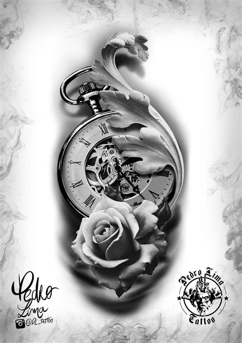 Https://wstravely.com/tattoo/clock And Rose Tattoo Design