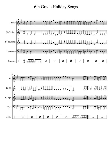 6th Grade Holiday Songs Sheet Music For Trombone Flute Clarinet In B