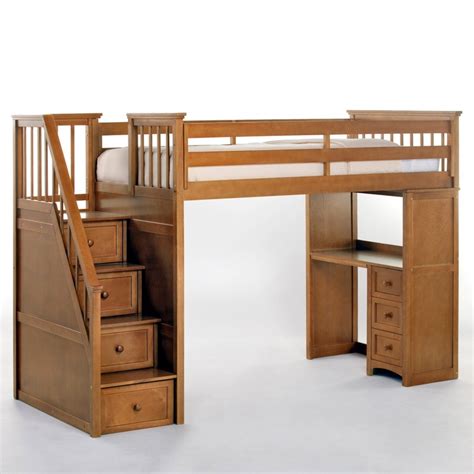 Schoolhouse Stairway Loft Bed Pecan Loft Beds At Simply Bunk Beds