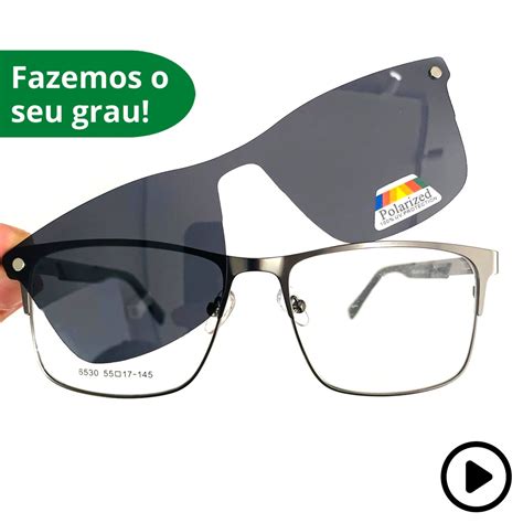 armação de Óculos para grau masculino em metal resistente clip on 2 em 1 polarizado escorrega