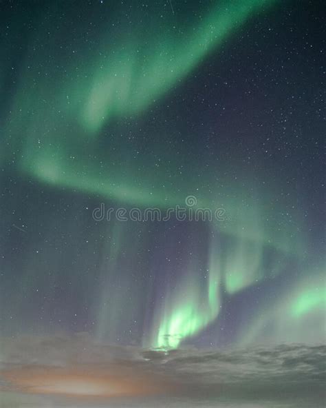 Aurora Borealis Northern Lights Over Icelandic Sky Stock Photo Image