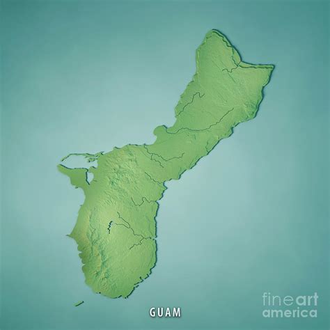 Guam Island 3d Render Topographic Map Digital Art By Frank Ramspott