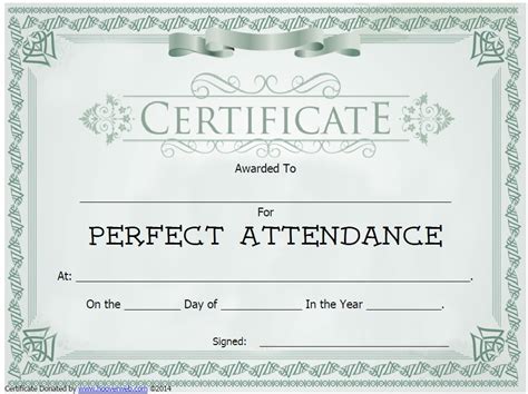 Printable Perfect Attendance Certificate Template Printable Templates