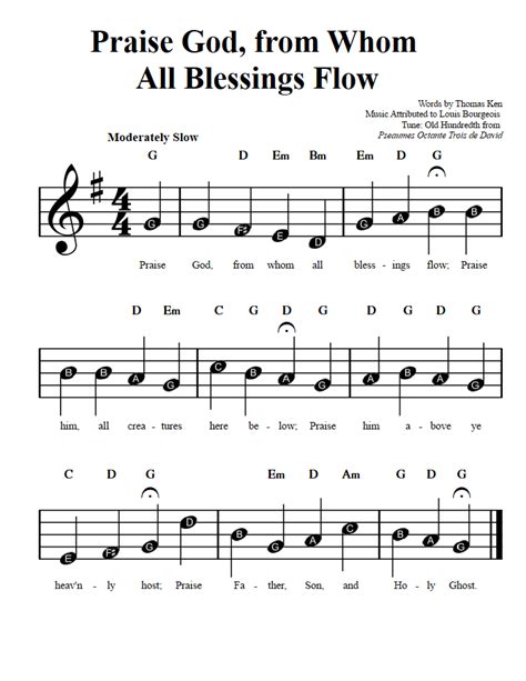 Praise God From Whom All Blessings Flow Beginner Sheet Music With