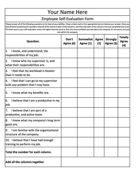 Employee Evaluation Examples Printable Forms