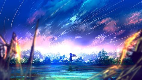 Anime Girl Falling Stars Scenic Hd Wallpaper Pxfuel