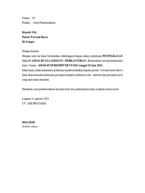 Surat Pemberitahuan Polsek Pdf