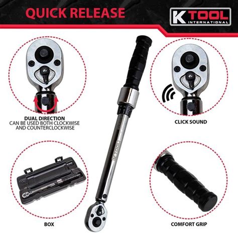K Tool International Adjustable Ratcheting Torque Wrench 30 250 Inlbs