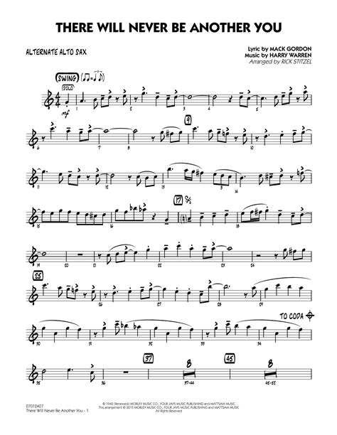 There Will Never Be Another You Alternate Alto Sax Sheet Music Rick