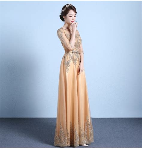 Banquet Clothes Slimming Long Gold Paillette Annual Event Evening Party