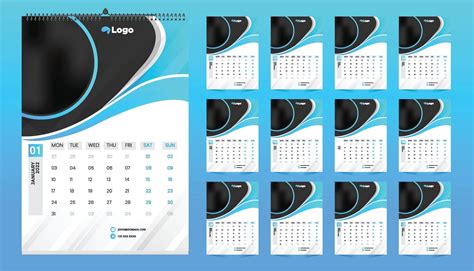 Monthly Wall Calendar Template Design For 2022 Year Week Starts On