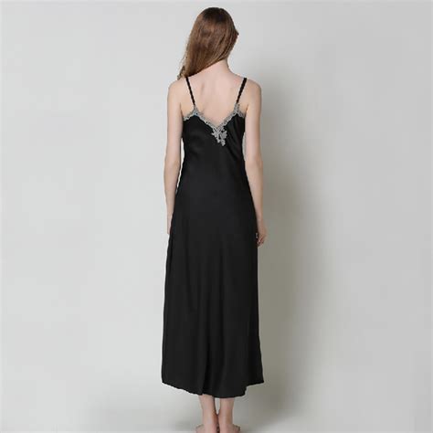 Womens Long Lace Silk Nightgown