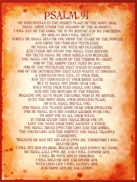 Psalm 91 Poster Printable Pdf T Download Psalm 91 Prayer Card Wall Decor A4 Psalm 91
