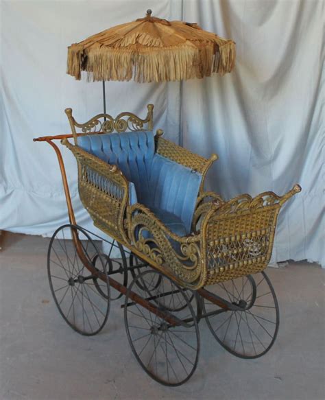 This Is A Remarkable Victorian Antique Wicker Baby Carriage With The