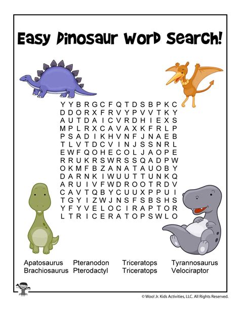 Easy Dinosaur Word Search For Kids Woo Jr Kids Activities