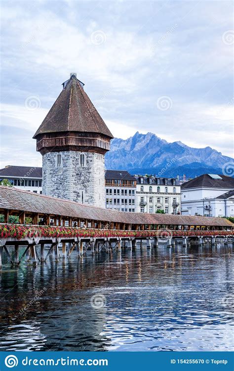 Historic City Center Of Lucerne With Famous Chapel Bridge In Switzerland Stock Photo Image Of