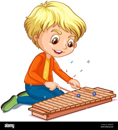 Character Of A Boy Playing Xylophone On White Background Stock Vector