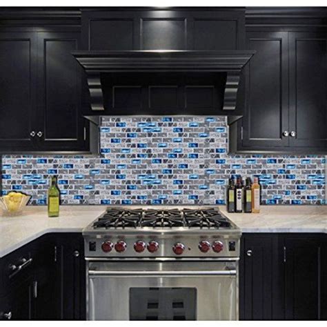 1x2 Subway Tile Mosaic Mini Brick Blue And Gray Etsy Glass Tile Backsplash Kitchen Blue
