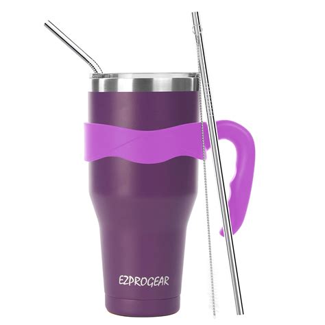 ezprrogear 40 oz purple stainless steel tumbler double wall vacuum insulated with straws and