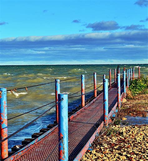 Catwalk On Lake Michigan In Port Washington Wisconsin Stock Photo