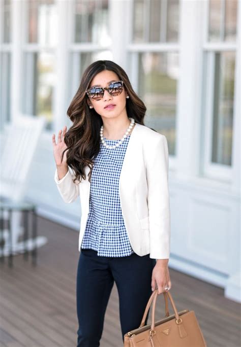 White Blazer Navy Pants Spring Summer Business Casual Office