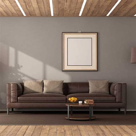 Dark Brown Sofa With Grey Walls Cabinets Matttroy