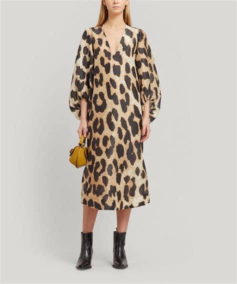 Ganni Leopard Print Silk And Linen Dress We Select Dresses