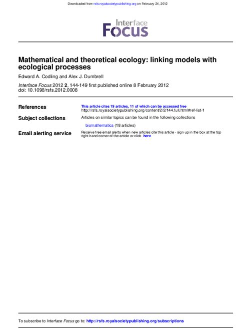Pdf Mathematical And Theoretical Ecology Linking Models With