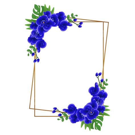 Gambar Ic22906 Bingkai Bunga Dengan Bunga Biru Vektor Yang Indah
