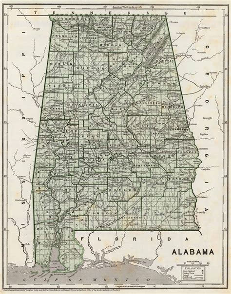 Old Historical City County And State Maps Of Alabama