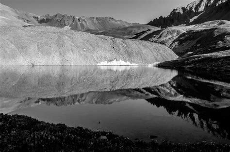 Black And White Mount Sneffels Reflections Alpine Lake Stock Image