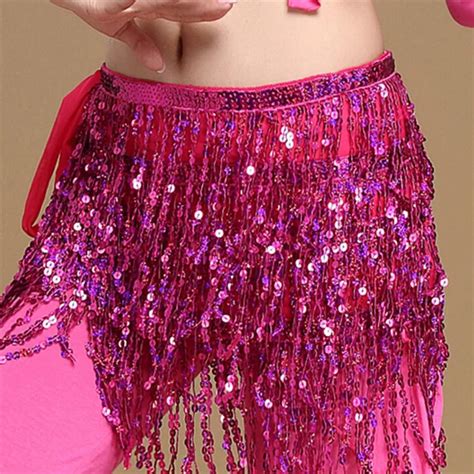 Sequins Tassel Belly Dance Skirt Costumes Women Belly Belt Layer Wave Genuine Chiffon Scarfs