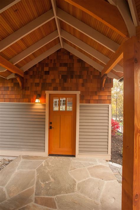 Breezeway Between Garage And House Wooden Overhead Details And Stone