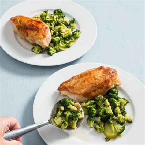 Skillet Roasted Chicken Breasts With Garlic Ginger Broccoli For Two