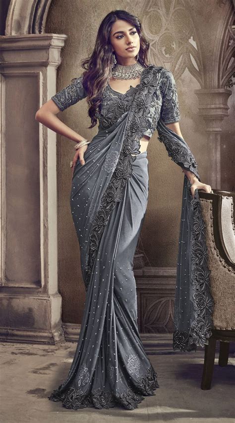 Grey Designer Sarees In 2019 Stylish Sarees Designer Sarees Wedding Saree Dress Fancy