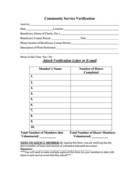 Community Service Hours Form Printable Succeed