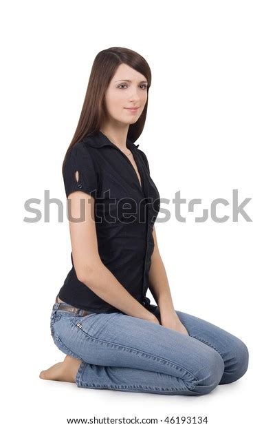 Young Woman Sitting On Her Knees Foto De Stock 46193134 Shutterstock