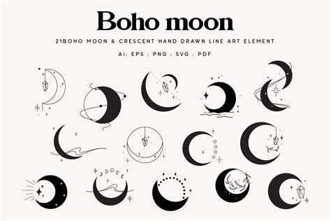 21 Boho Moon Phases Vector Illustration Gráfico Por Svgmagicelement