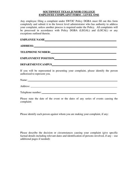 sample employee complaint form template the document