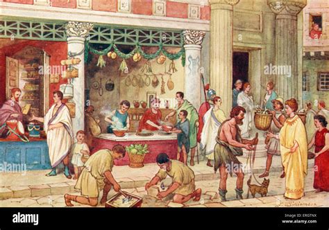 The Roman Empire Street Scene With Vendors Romans Produce Food