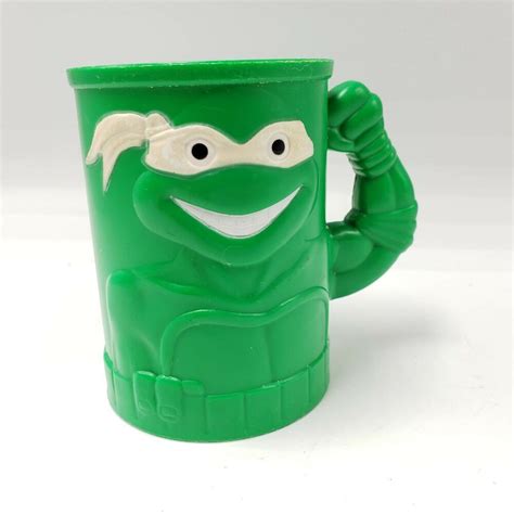 Teenage Mutant Ninja Turtles Tmnt Plastic Cup 1991 Arm Handle Green Mug