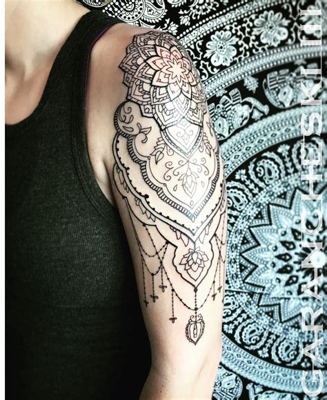 Upper Arm Mandala Half Sleeve Tattoo Female