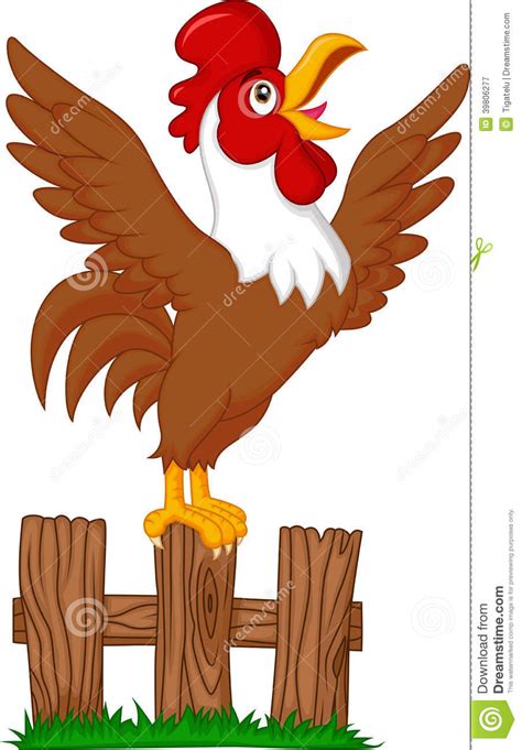 Cute Rooster Cartoon Crowing On The Fence Stock Vector