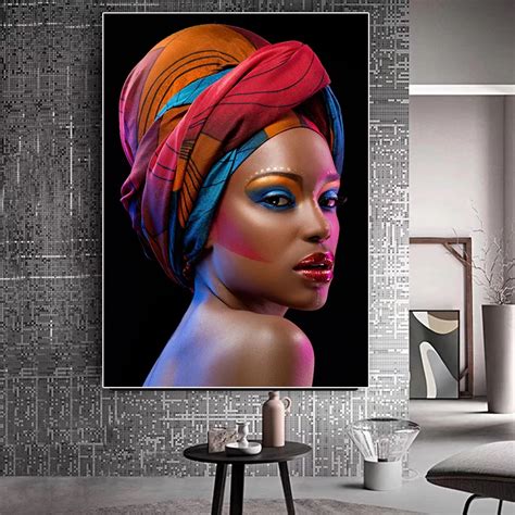 Home Decor Canvas Painting Sexy Black Nude African Woman Red Lips Cuadros Posters Scandinavian