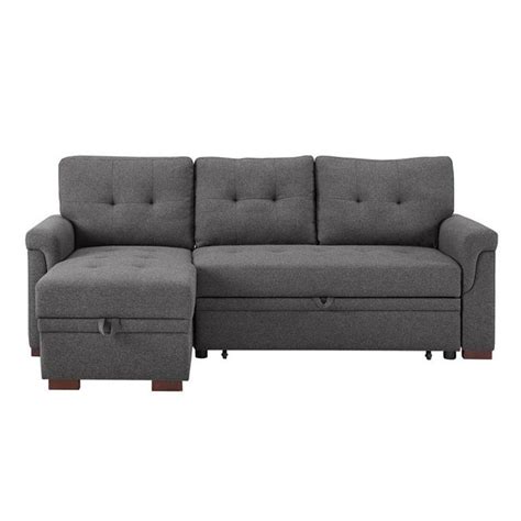 Bowery Hill Light Gray Linen Reversiblesectional Sleeper Sofa With