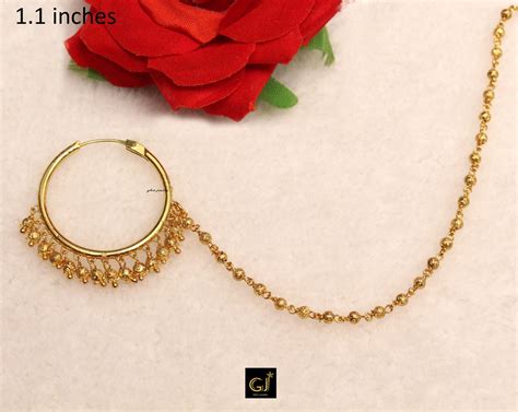 Nose Ring Chain Gold Nath Indian Plat Hoop Chain For Pierced Etsy